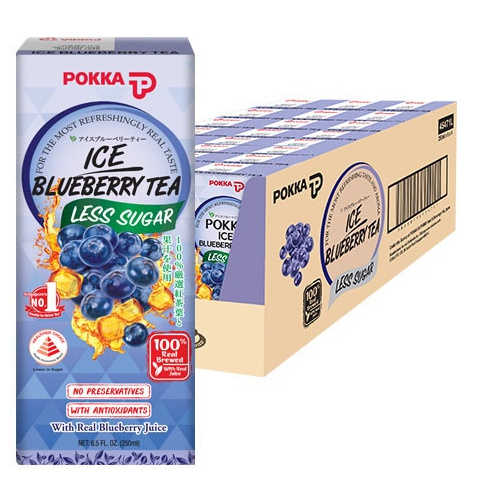 百佳 冰蓝莓茶【少糖】整箱 | Pokka Ice Blueberry Tea Less Sugar Case 24	x	250ml