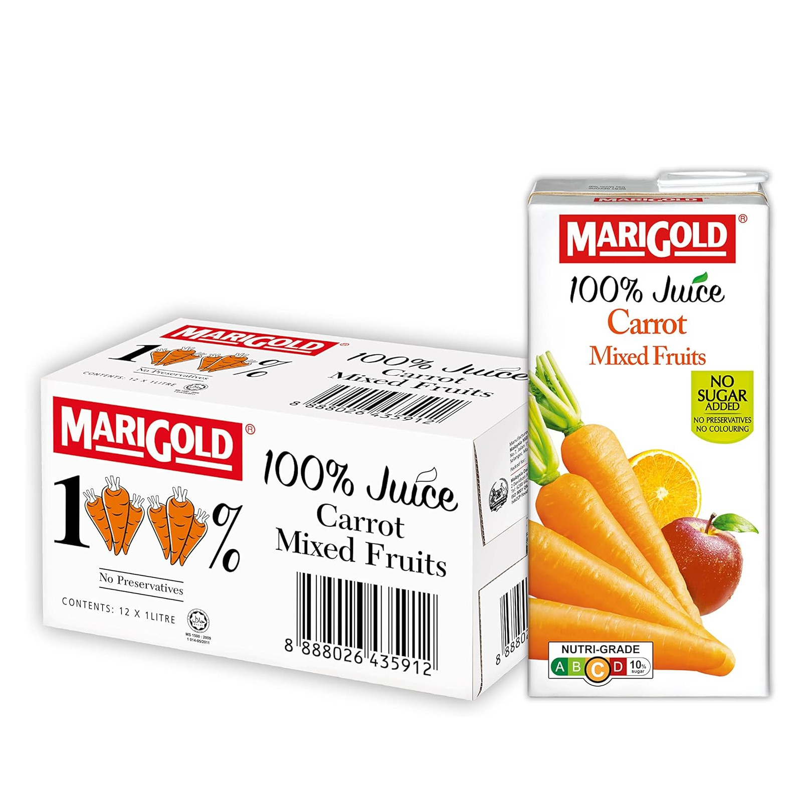 Marigold 100% 果汁【胡萝卜混合水果】整箱 | Marigold 100% Carrot Mixed Fruits Juice Case 12	x	1L