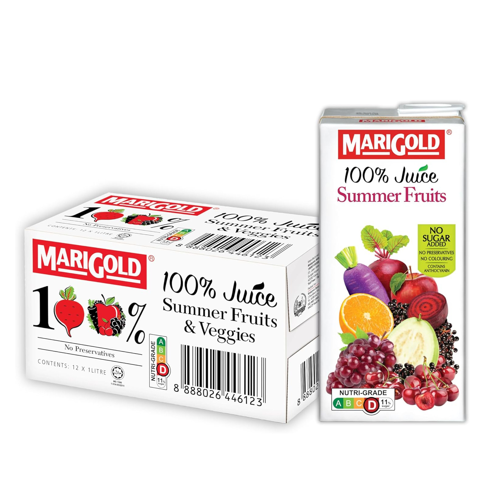 Marigold 100% 果汁【夏季蔬果】整箱 | Marigold 100% Summer Fruits & Veggies Juice Case 12	x	1L