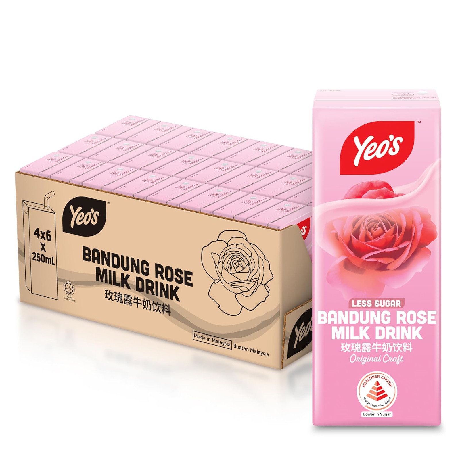 杨协成 玫瑰露牛奶饮料 整箱 | Yeo's Bandung Rose Milk Case	24	x	250ml