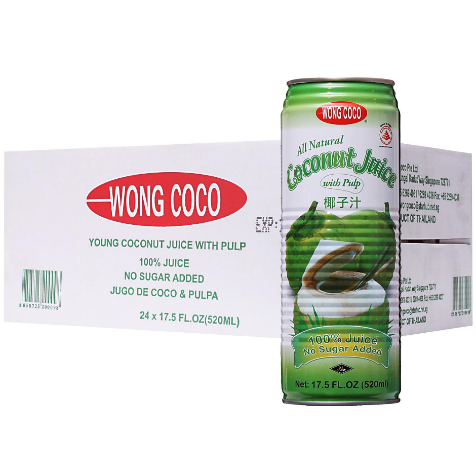 Wong Coco 椰子汁饮料 整箱 | Wong Coco All Natural Coconut Juice With Pulp Case	24	x	520ml