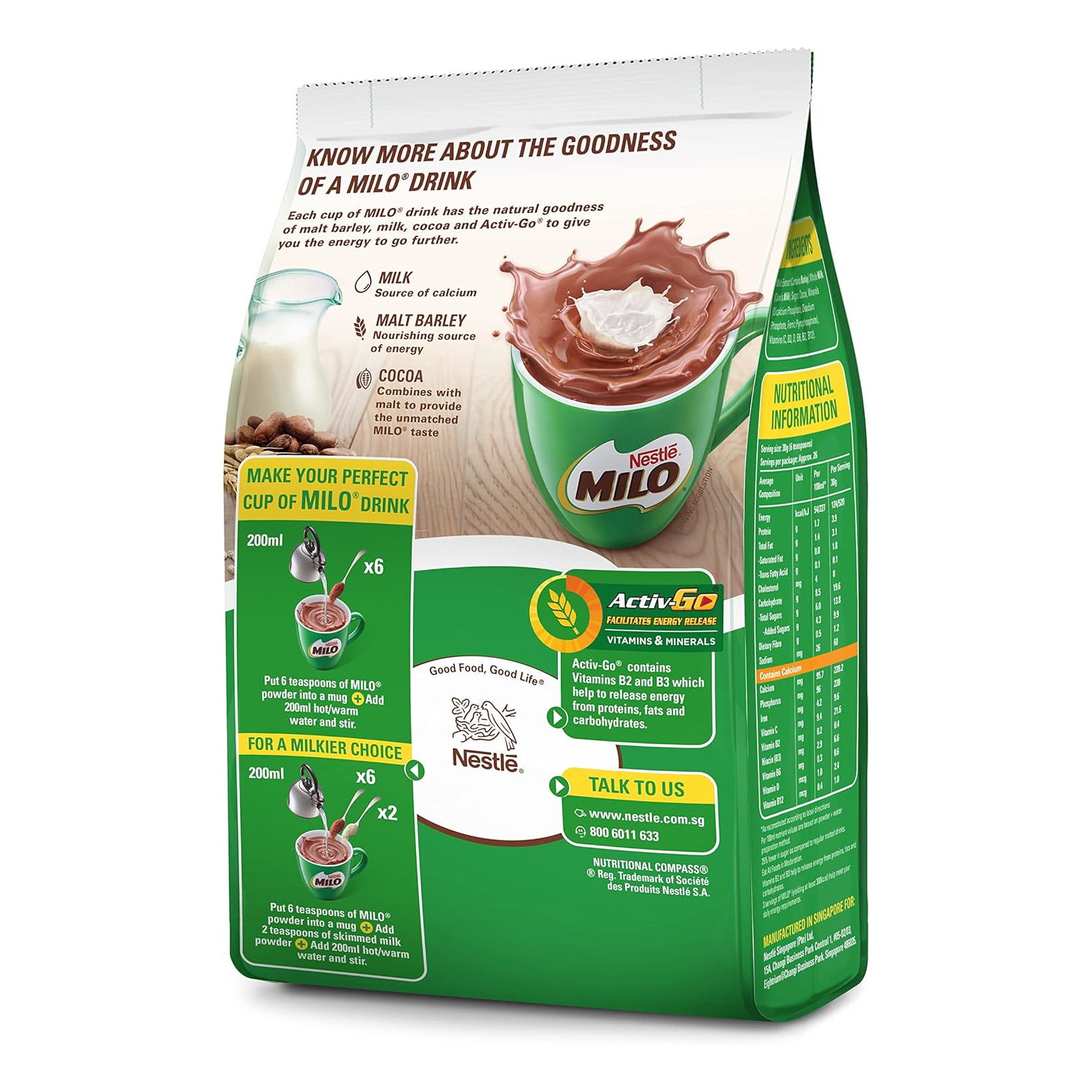 美禄 澳洲配方牛奶麦芽可可粉 补充装 | Milo Australian Recipe Chocolate Malt Powder With Milk Refill Pack 800g