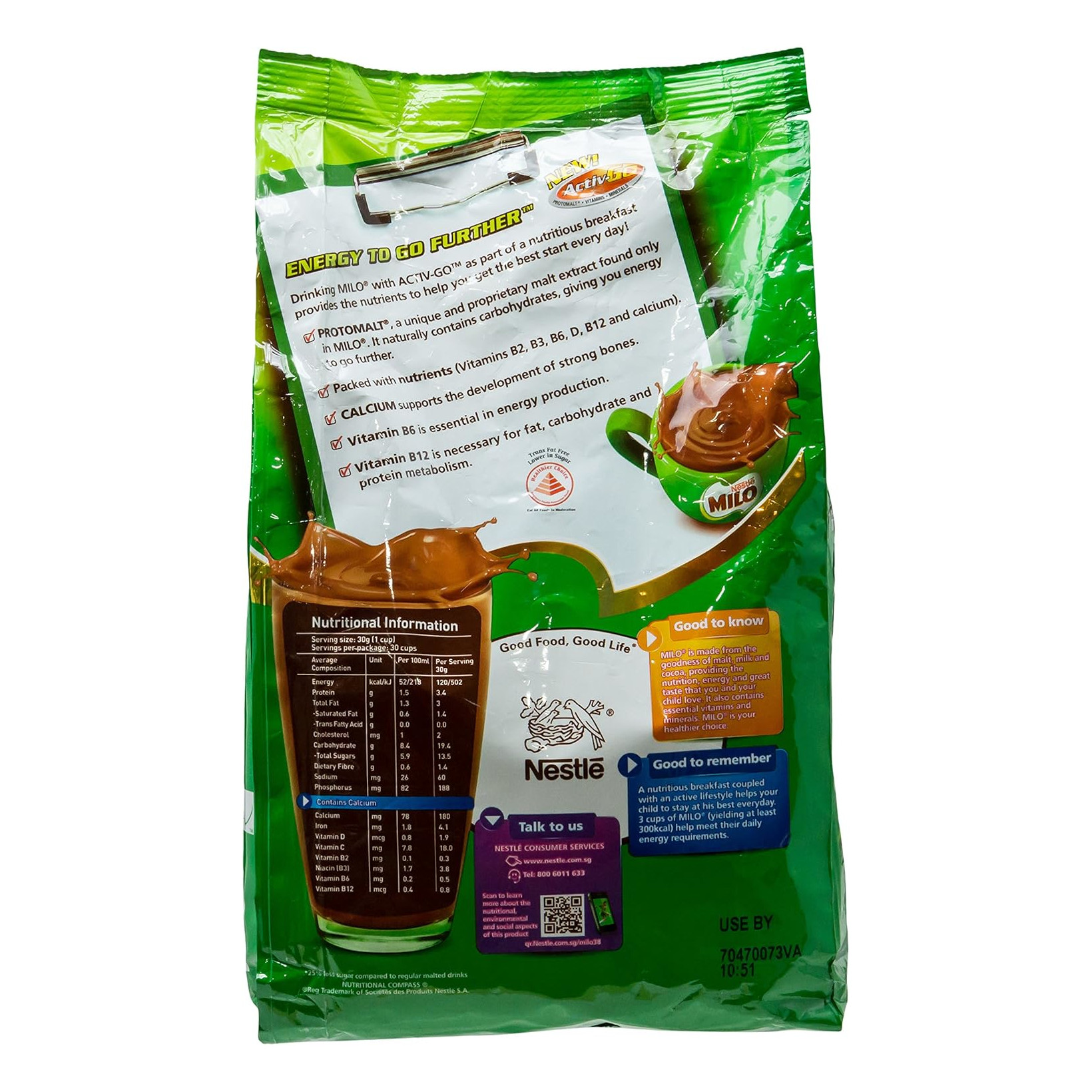 美禄 牛奶麦芽可可粉 补充装 | Milo Regular Chocolate Malt Powder With Milk Refill Pack 900g