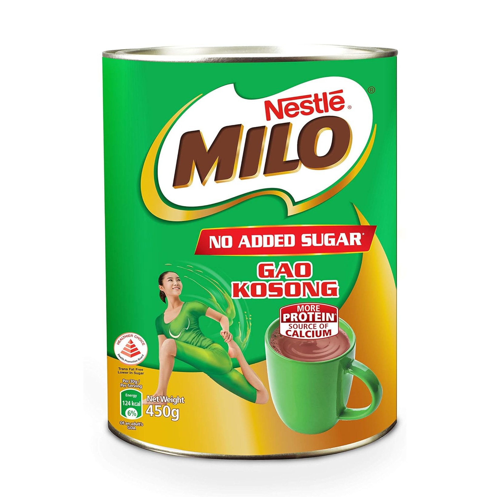 美禄 特浓无蔗糖牛奶麦芽可可粉 罐装 | Milo Gao Kosong No Added Sugar Chocolate Malt Powder With Milk Tin			450g