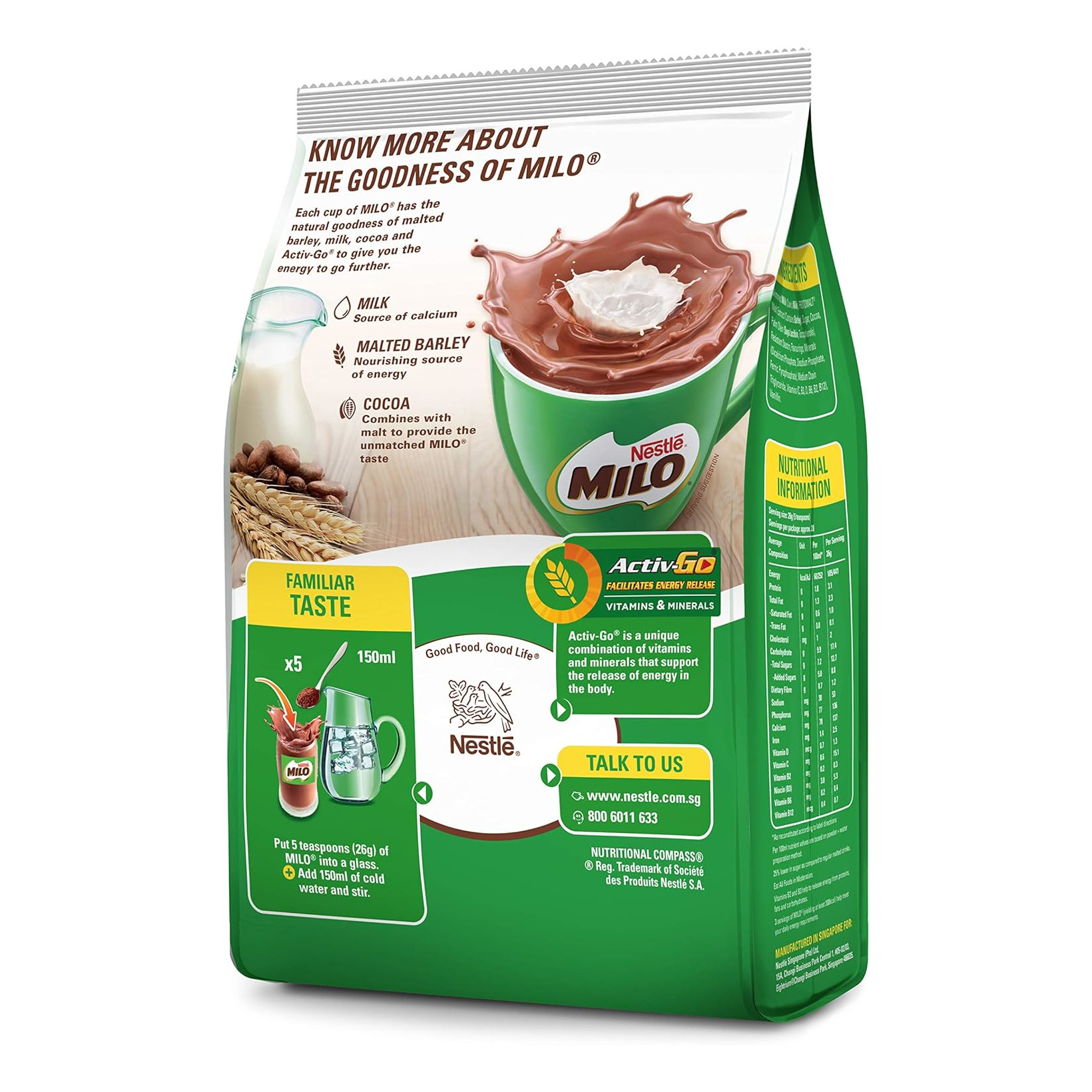 美禄 冰能量牛奶麦芽可可粉 补充装 | Milo Peng Ice Energy Chocolate Malt Powder With Milk Refill Pack 750g