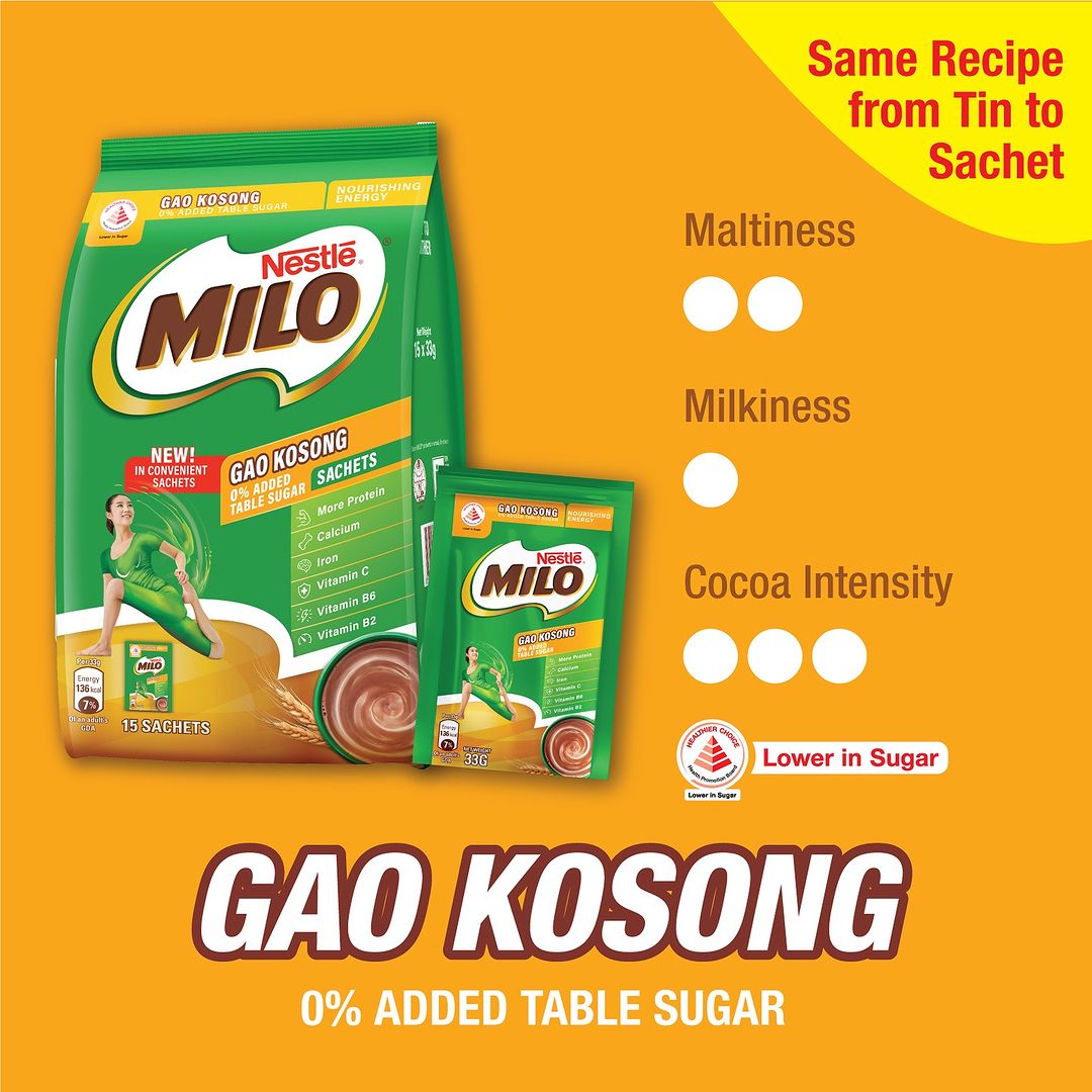 美禄 特浓无蔗糖牛奶麦芽可可粉 速溶冲饮 | Milo Gao Kosong No Added Sugar Chocolate Malt Powder With Milk 15 x 33g