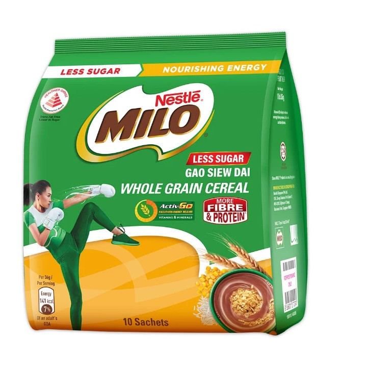 美禄 特浓少糖谷物麦片可可粉 速溶冲饮 | Milo Gao Siew Dai Less Sugar Chocolate Malt Powder With Milk & Wholegrain Cereal 10 x 36g