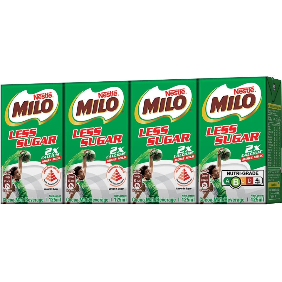 美禄 减糖巧克力麦芽饮品 | Milo UHT 50% Less Sugar Chocolate Malted Milk 4 x 125ml