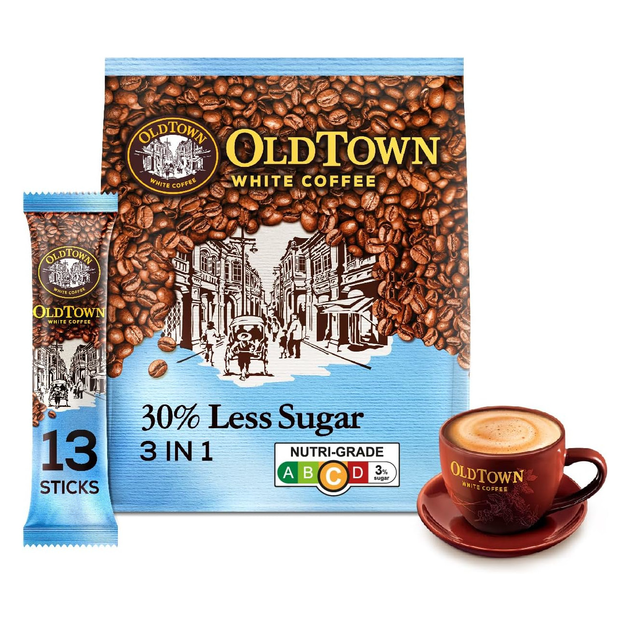 旧街场 减少糖白咖啡 3合1速溶 | Old Town Less Sugar Instant 3 In1 Premix White Coffee 13 x 35g