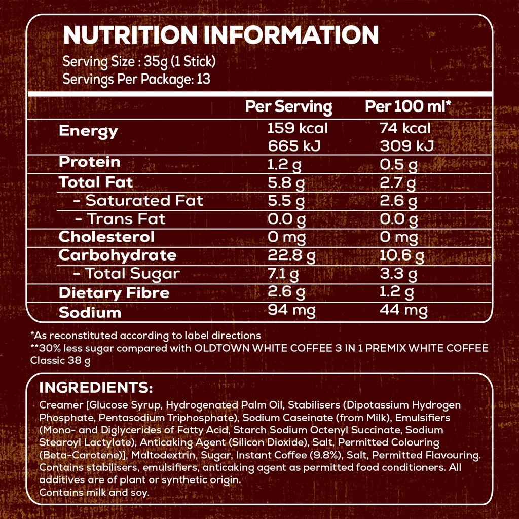 旧街场 减少糖白咖啡 3合1速溶 | Old Town Less Sugar Instant 3 In1 Premix White Coffee 13 x 35g