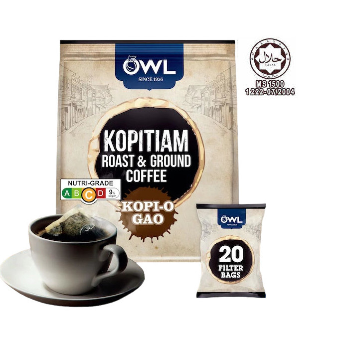 猫头鹰 特浓咖啡乌 研磨袋泡式 | OWL Kopitiam Roast And Ground Kopi - O Gao Coffee 20 x 20g