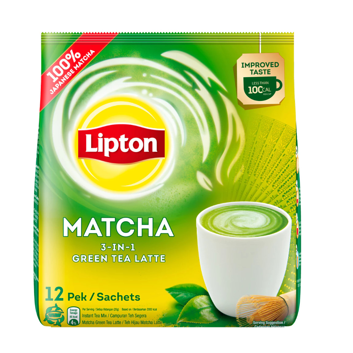 立顿 抹茶绿茶拿铁 3合1速溶 | Lipton 3-In-1 Matcha Green Tea Latte 12 x 20g