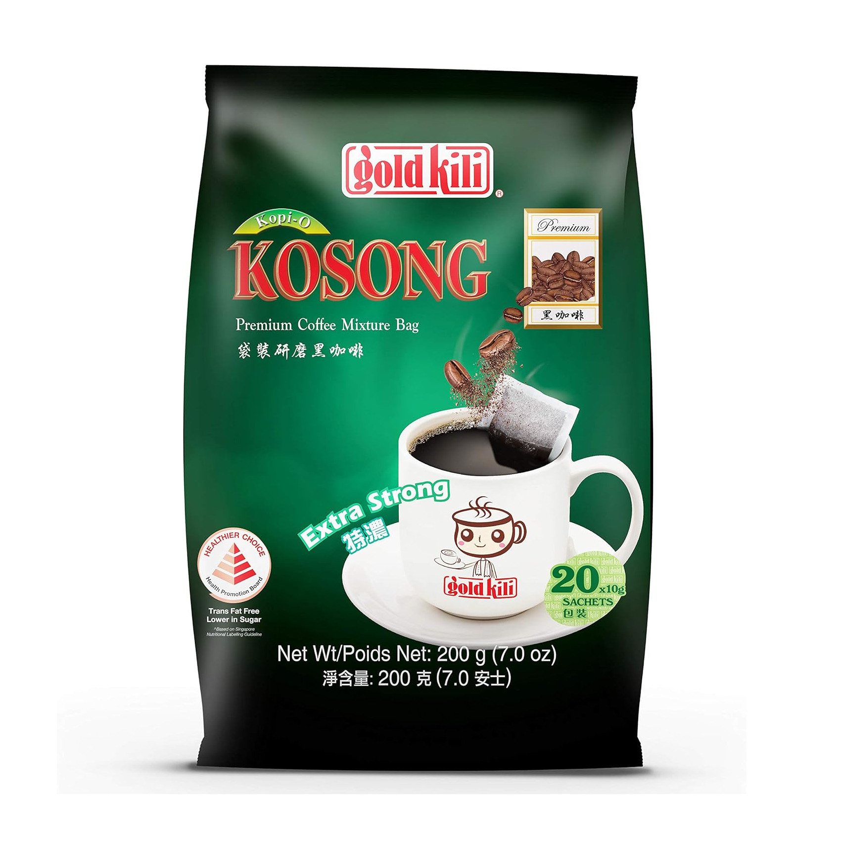 金祥麟 袋装研磨黑咖啡【特浓】| Gold Kili Kopi-O Kosong Premium Coffee Mixture Bag 20 x 10g