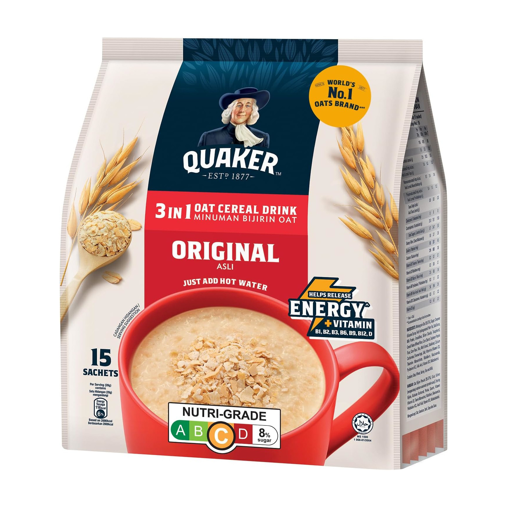 桂格 原味燕麦片 3合1冲饮 | Quaker 3 in 1 Original Oat Cereal Drink 15 x 28g