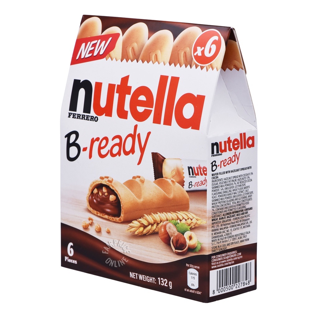 费列罗能多益 榛子巧克力酱夹心饼干棒 | Nutella B-ready Wafer Biscuit 6 x 22g